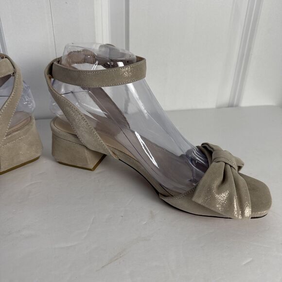 Pelle Moda Womens Beige Glitter Bow Leather Block Heel Shoes Sz 7 Medium‎ EUC - Picture 4 of 8